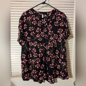 Black and Pink Floral Women's Blouse